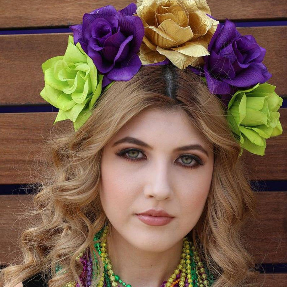 Wholesale Carnival artificial fabric rose purple green big flower headband